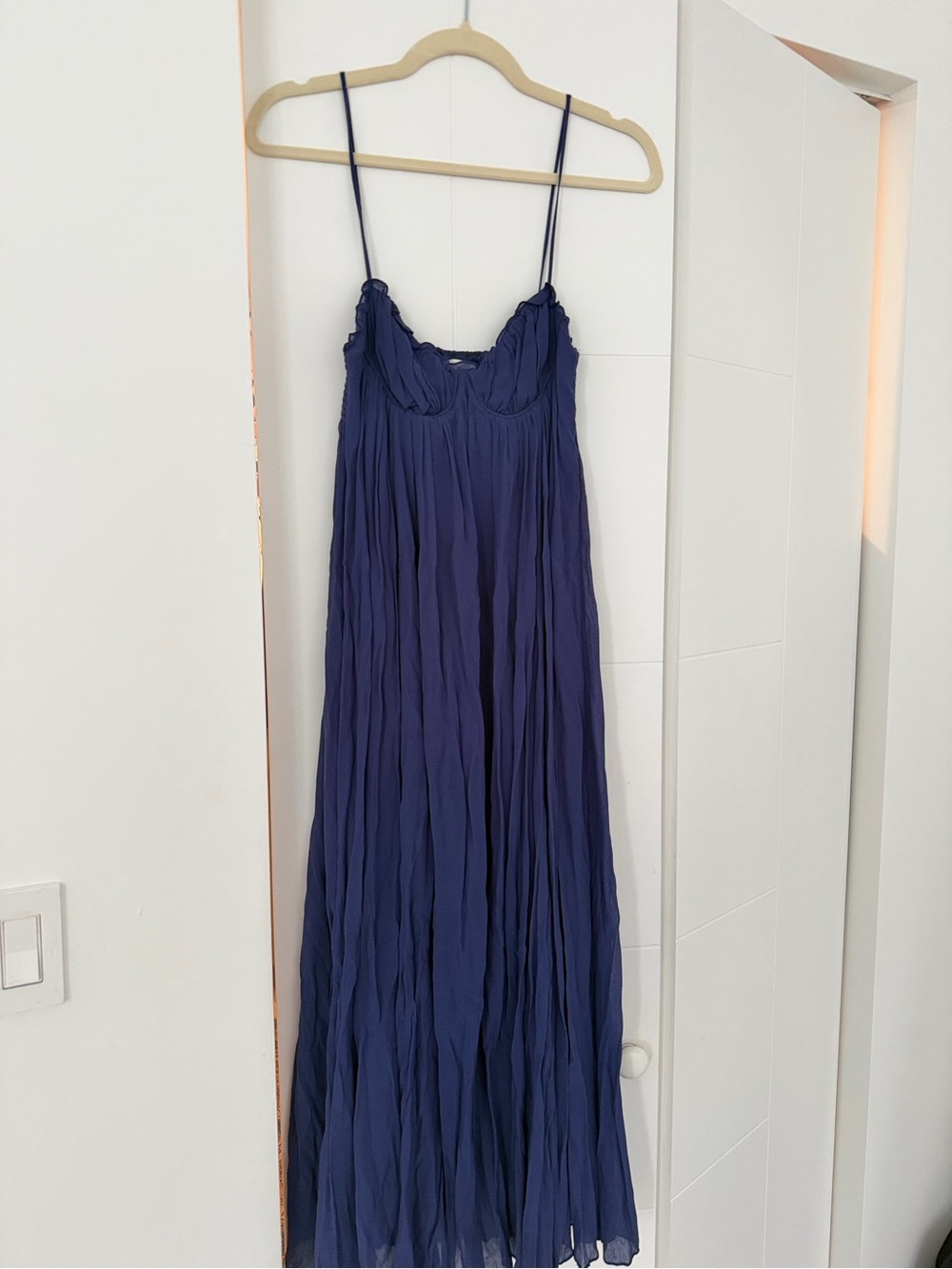 Wilfred Navy Maxi Ruffle Dress with Spaghetti Straps- XS-Aritzia- NWT